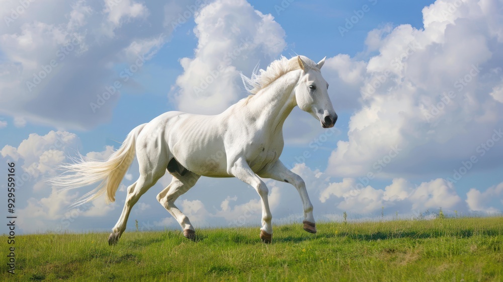 White Horse Galloping Through a Meadow White Horse Galloping Through a Meadow