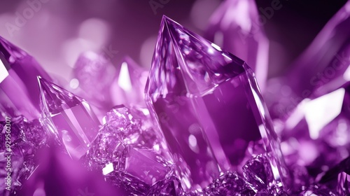 Close-up of vibrant purple crystals, showcasing their intricate shapes and reflective surfaces.