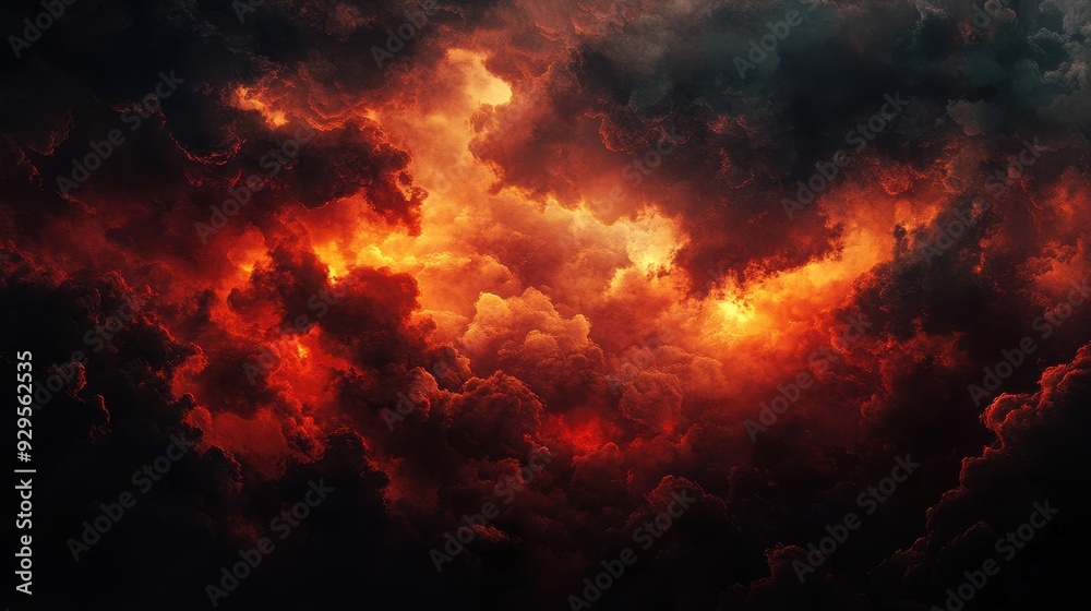 Dramatic clouds illuminated by fiery hues, creating an intense and atmospheric scene. Dramatic clouds illuminated by fiery hues, creating an intense and atmospheric scene.