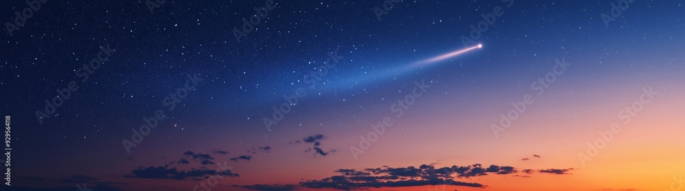 Starry sky and comet background, pink and blue gradient sky Starry sky and comet background, pink and blue gradient sky