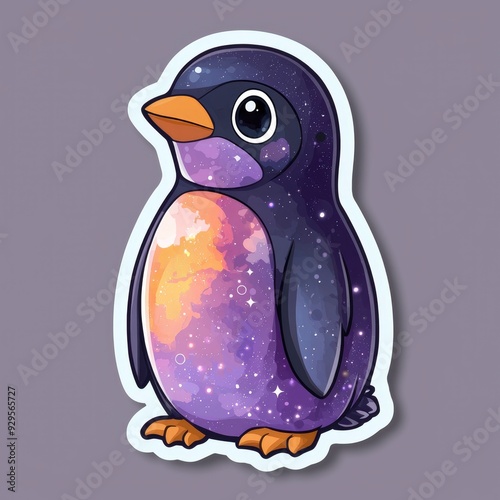 Cute Cartoon Penguin with Galaxy Pattern photo