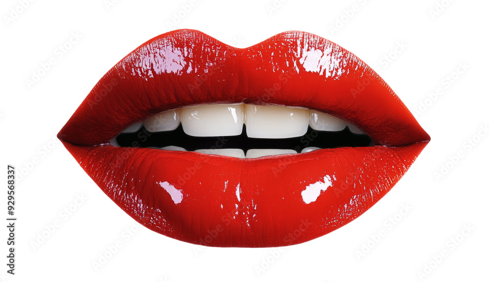 Obraz premium Mouths with beautiful make-up isolated on white. Red lipstick