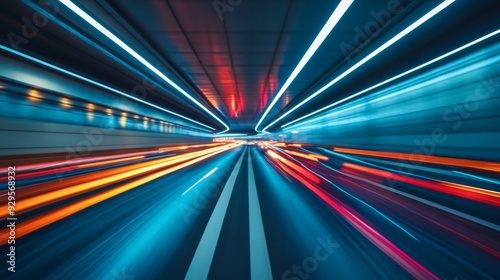Wallpaper Mural A wide-angle shot of a highway tunnel with moving traffic, emphasizing the dynamic movement of vehicles and the illuminated road surface within the tunnel. Torontodigital.ca