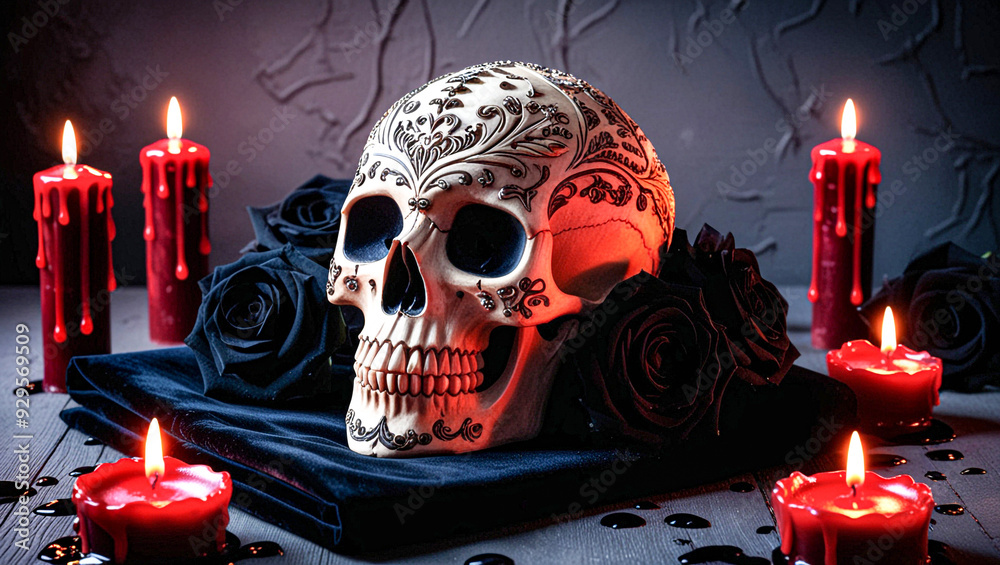 Halloween background photo with a skull