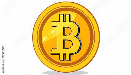 Bitcoin. Physical bit coin. Digital currency. Cryptocurrency. Golden coin with bitcoin symbol isolated on white background. Stock vector illustration.