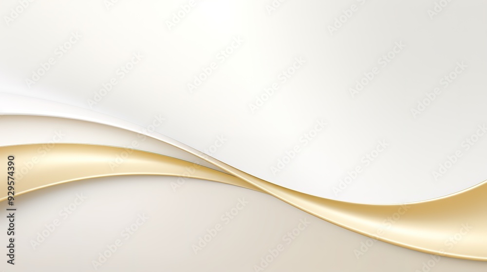 Abstract white and gold flowing curves background.