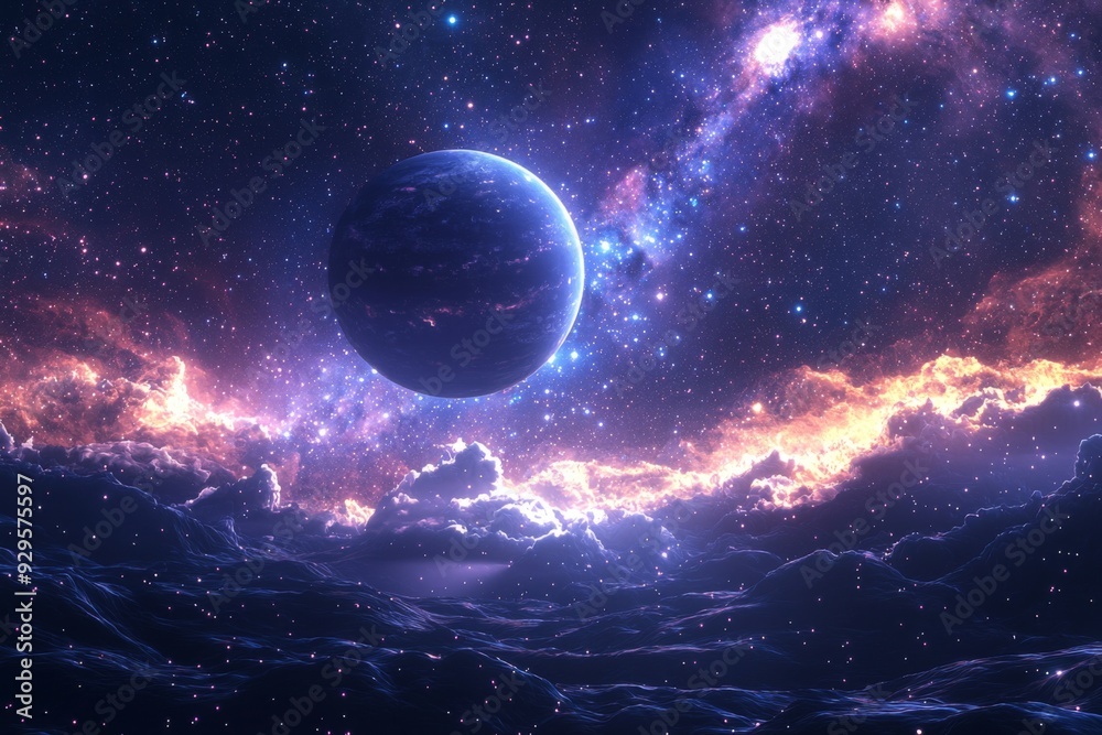 Obraz premium Space cosmic illustration with planets scene created with Generative AI