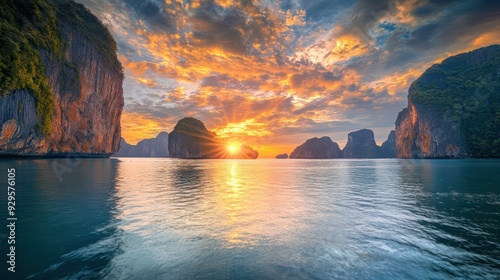 Fototapeta Naklejka Na Ścianę i Meble -  A view of Phuket Bay at sunset