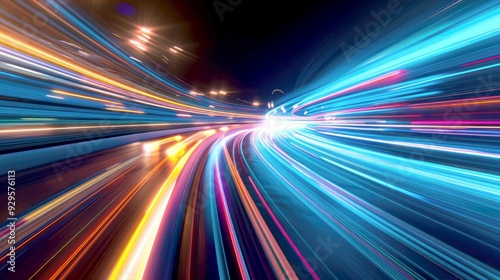 Abstract Light Trails of a Curved Road at Night