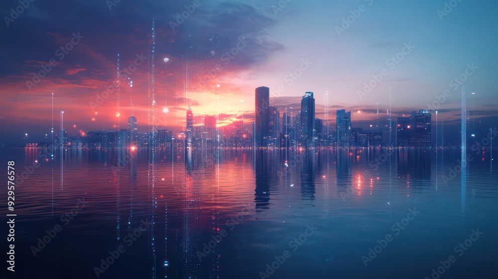 Capture the expansive view of a smart city by the sea, with 5G communication nodes scattered throughout the urban landscape. Capture the expansive view of a smart city by the sea, with 5G communication nodes scattered throughout the urban landscape.