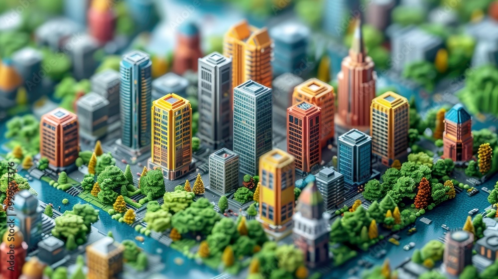Fototapeta premium Miniature Cityscape with Buildings and Trees