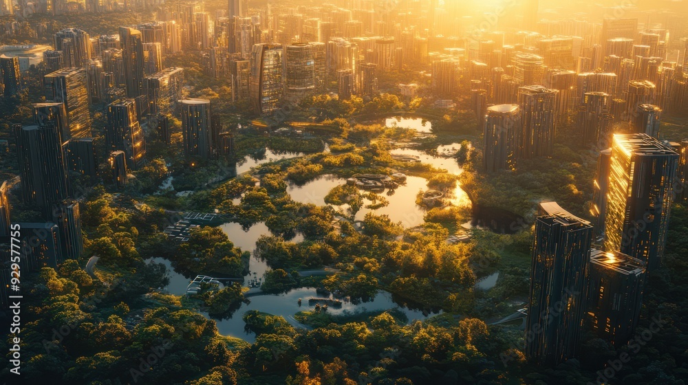 A city with a river running through it and a large park in the middle A city with a river running through it and a large park in the middle