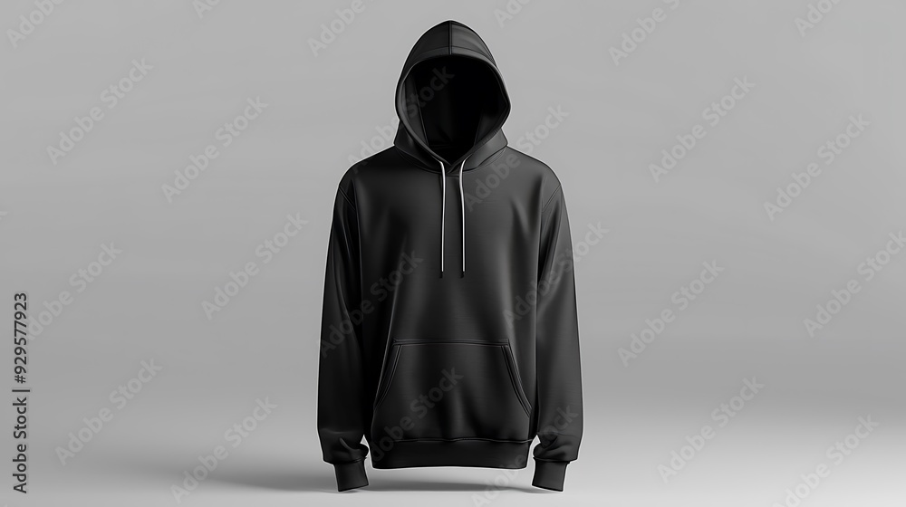 Blank mockup of black hoodie jacket on white background. Fashionable winter dress concept Blank mockup of black hoodie jacket on white background. Fashionable winter dress concept
