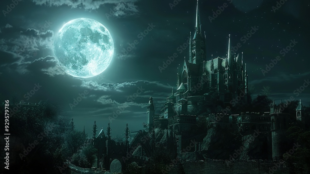 Obraz premium An Eerie Gothic Castle Under a Full Moon