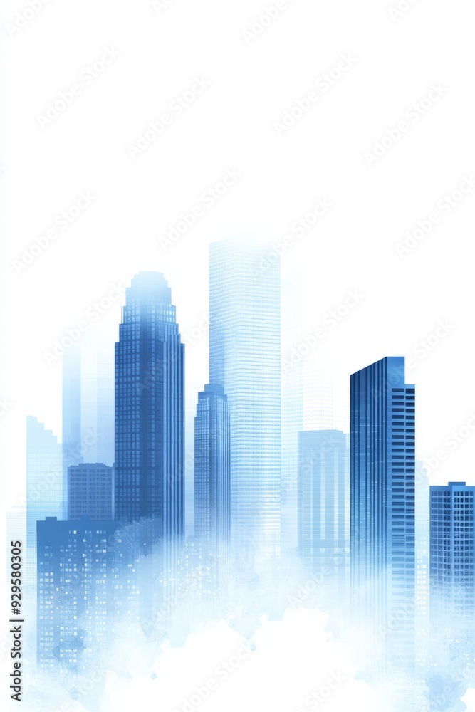 Fototapeta premium Blue city buildings on white background