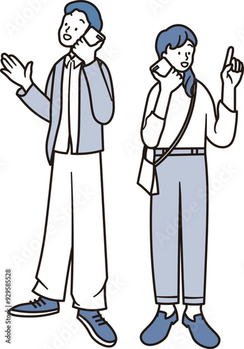 スマートフォンで会話をする男女のイラスト素材セット
