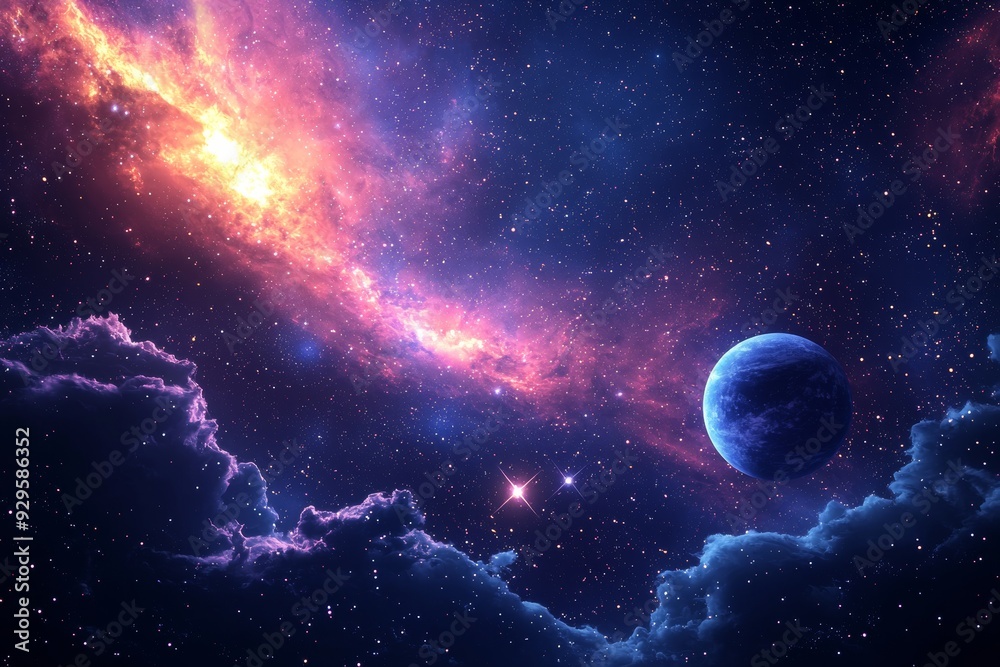 Space cosmic illustration with planets scene created with Generative AI Space cosmic illustration with planets scene created with Generative AI