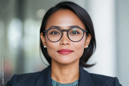 Malay businesswoman wearing suit and glasses serious work at office