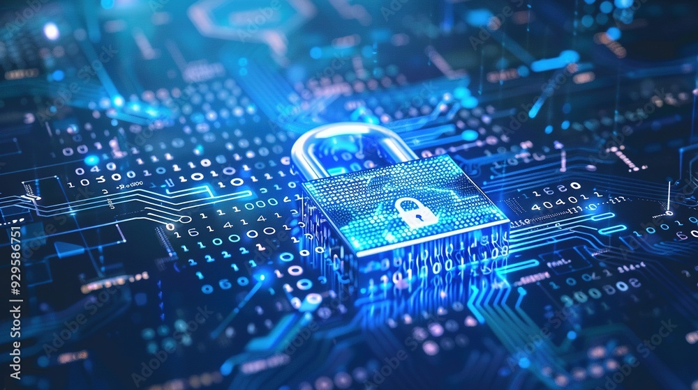 Digital Security Lock on Circuit Board with Binary Code Digital Security Lock on Circuit Board with Binary Code