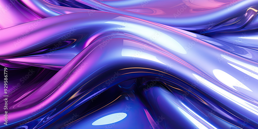 An abstract image of flowing, shiny, purple and blue liquid waves. An abstract image of flowing, shiny, purple and blue liquid waves.