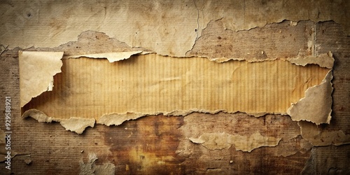 Torn ripped paper stuck on grunge wall, vintage background texture