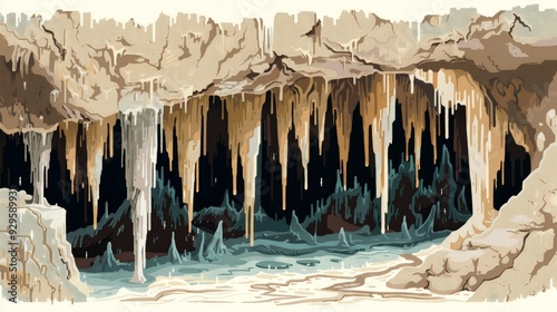 Stalactite and Stalagmite Formations in a Cave photo