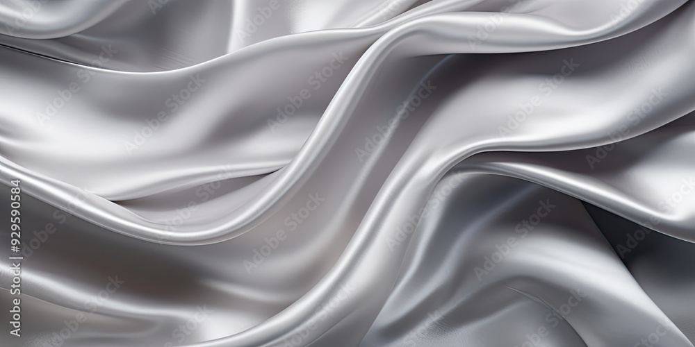Close-up of a smooth, silver silk fabric with delicate folds and curves. The texture is soft, silky, and luxurious, creating an abstract background. Close-up of a smooth, silver silk fabric with delicate folds and curves. The texture is soft, silky, and luxurious, creating an abstract background.