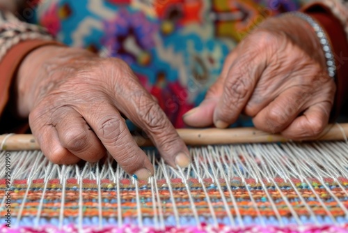 Elderly Artisan Weaving Traditional Tapestry with Expert Hands
