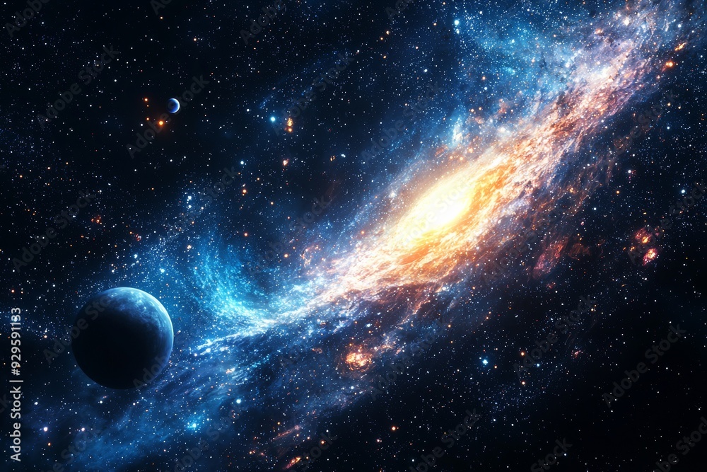 Obraz premium Space cosmic illustration with planets scene created with Generative AI