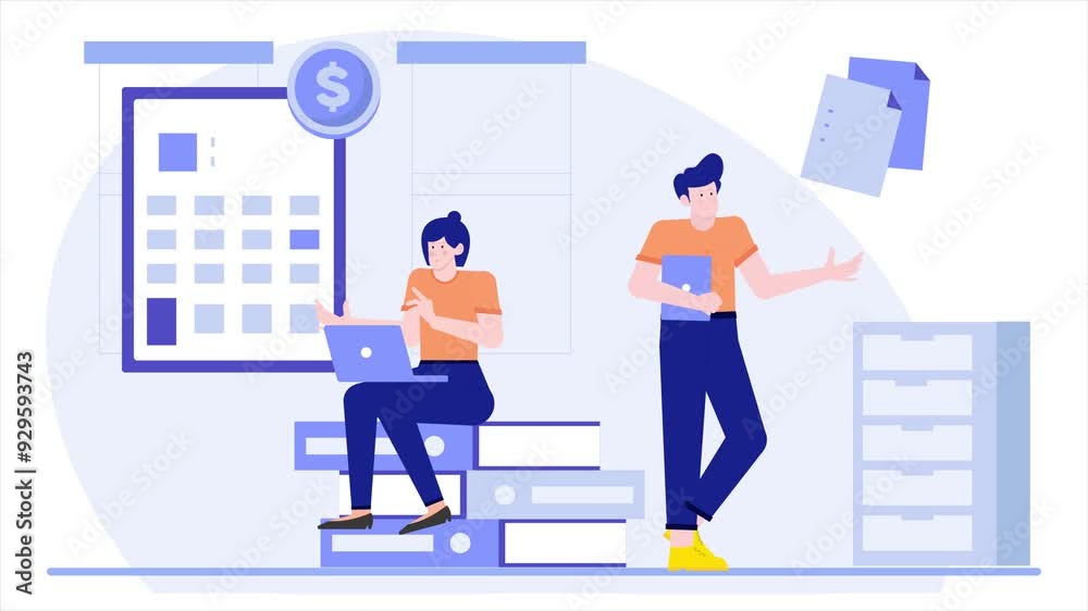 Creative team working on projects illustration business animated video