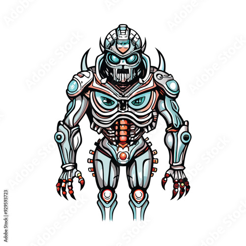 Generate an image of a cybernetic monster with robotic limbs, sharp claws and glowing eyes. The monster should be in a digital style.