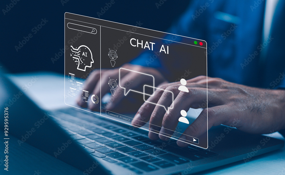 Ai technology concept, Chatbot Chat with AI, artificial intelligence, man using technology smart robot AI, futuristic technology transformation, business on cloud computing online information.