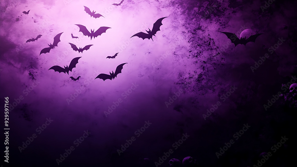 Halloween background with a swarm of bats in a purple sky. Halloween background with a swarm of bats in a purple sky.
