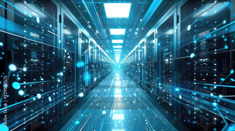Server Room with Data Flow Visualization Server Room with Data Flow Visualization