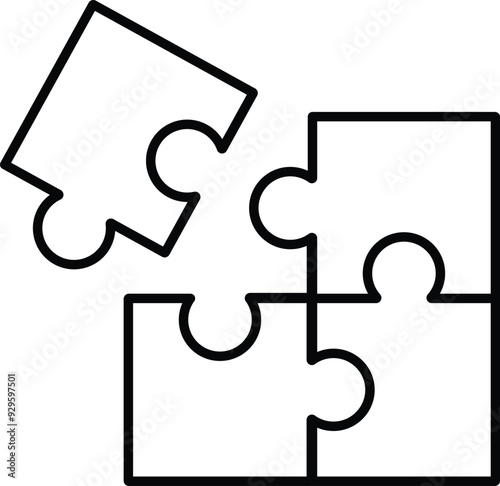 Monoline Solution Icon - High-Resolution Puzzle Line Icon for Problem Solving, Startup Concepts, and Innovative Solutions, Clean Vector Design