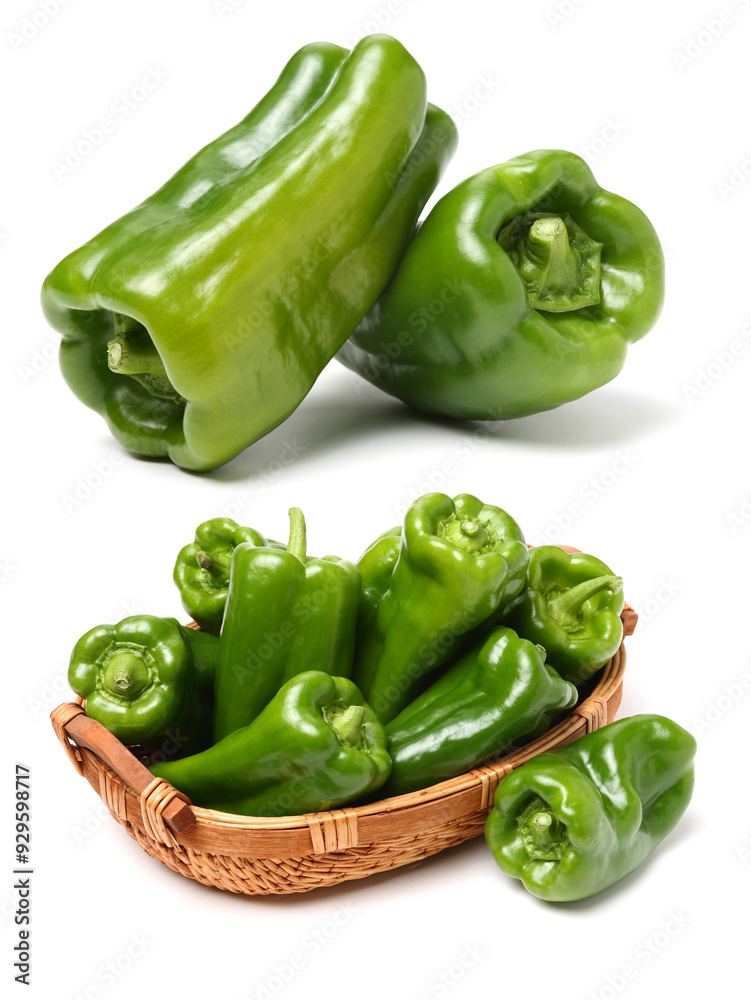 fresh green bell pepper (capsicum) on a white background fresh green bell pepper (capsicum) on a white background