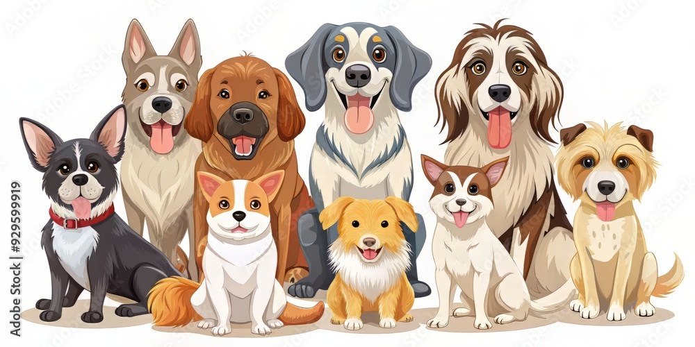 Adorable illustrations of dogs and puppies in various breeds, poses, and emotions, perfect for designers and pet enthusiasts celebrating canine companionship and friendship. Adorable illustrations of dogs and puppies in various breeds, poses, and emotions, perfect for designers and pet enthusiasts celebrating canine companionship and friendship.