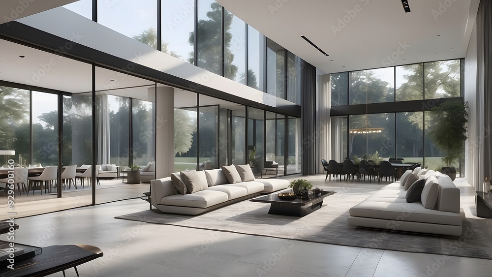Fototapeta premium Architectural interior design of a big living room of a house 