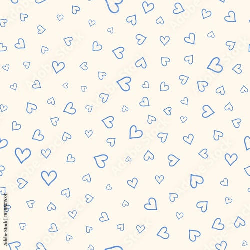 A lot of blue hearts on a white background, minimalism, beige background, background image, kid, sketch, valentine.