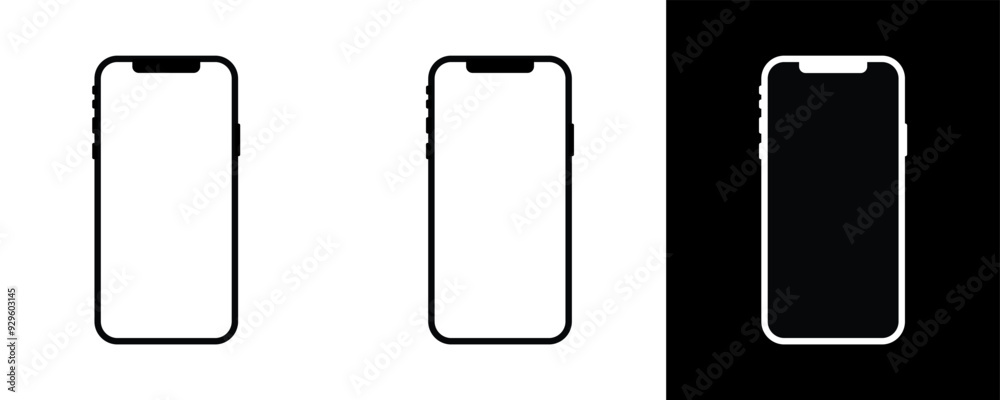 Set of black Smartphone icons. Background transparant, white and balck. Simple Mobile Phone icon template. Vector illustration.