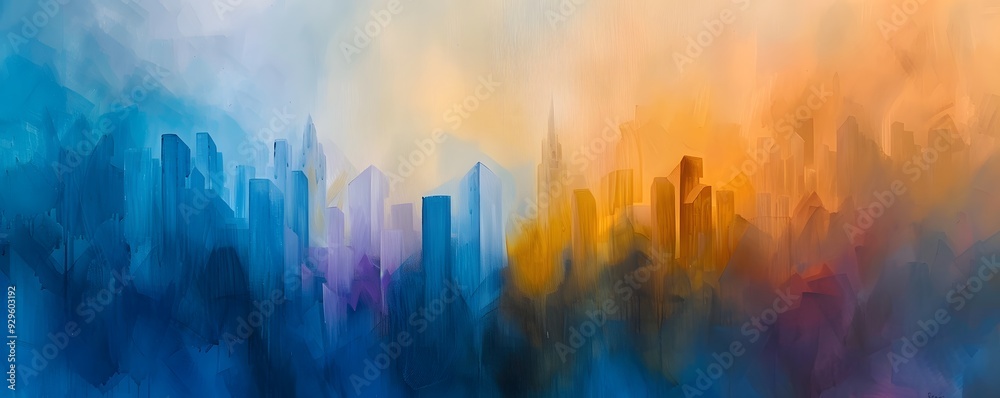 Abstract Cityscape with Blue and Orange Tones Abstract Cityscape with Blue and Orange Tones