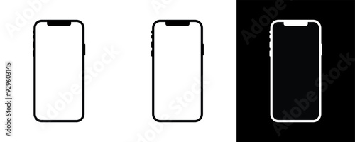 Set of black Smartphone icons. Background transparant, white and balck. Simple Mobile Phone icon template. Vector illustration.