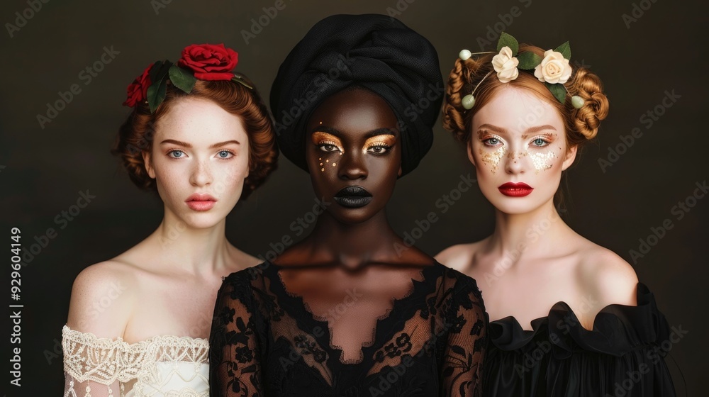 Obraz premium Captivating Fashion Shoot With Diverse Beauty and Deep Depth of Field Showcasing a Stunning Model in a Editorial Setting
