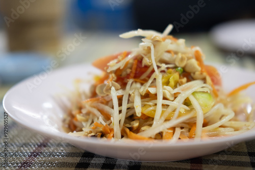 Green papaya salad Thai cuisine spicy delicious. Famous Thai food