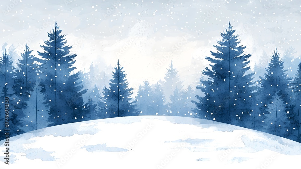 Fototapeta premium Winter Wonderland: A Watercolor Forest Landscape