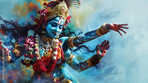 A vibrant depiction of a deity, showcasing intricate details and cultural significance.