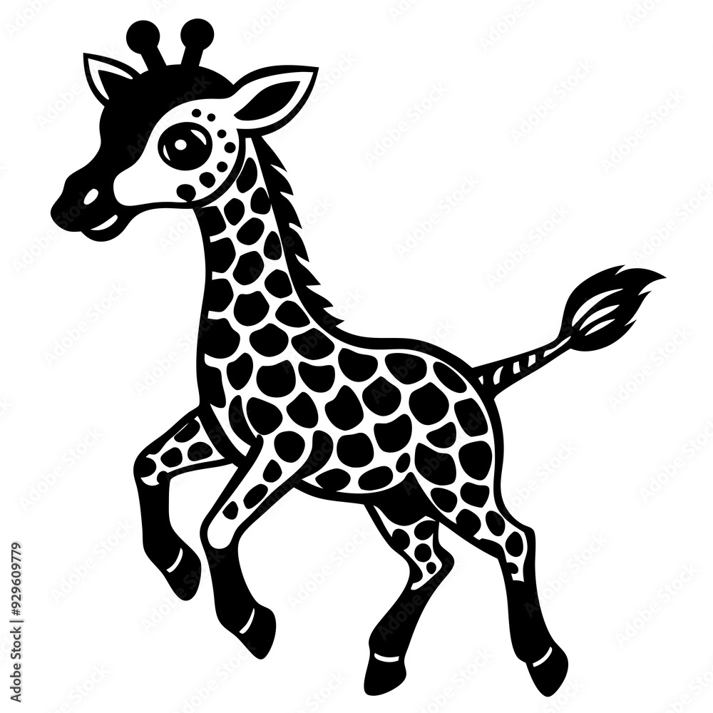 Fototapeta premium little giraffe jump black silhouette