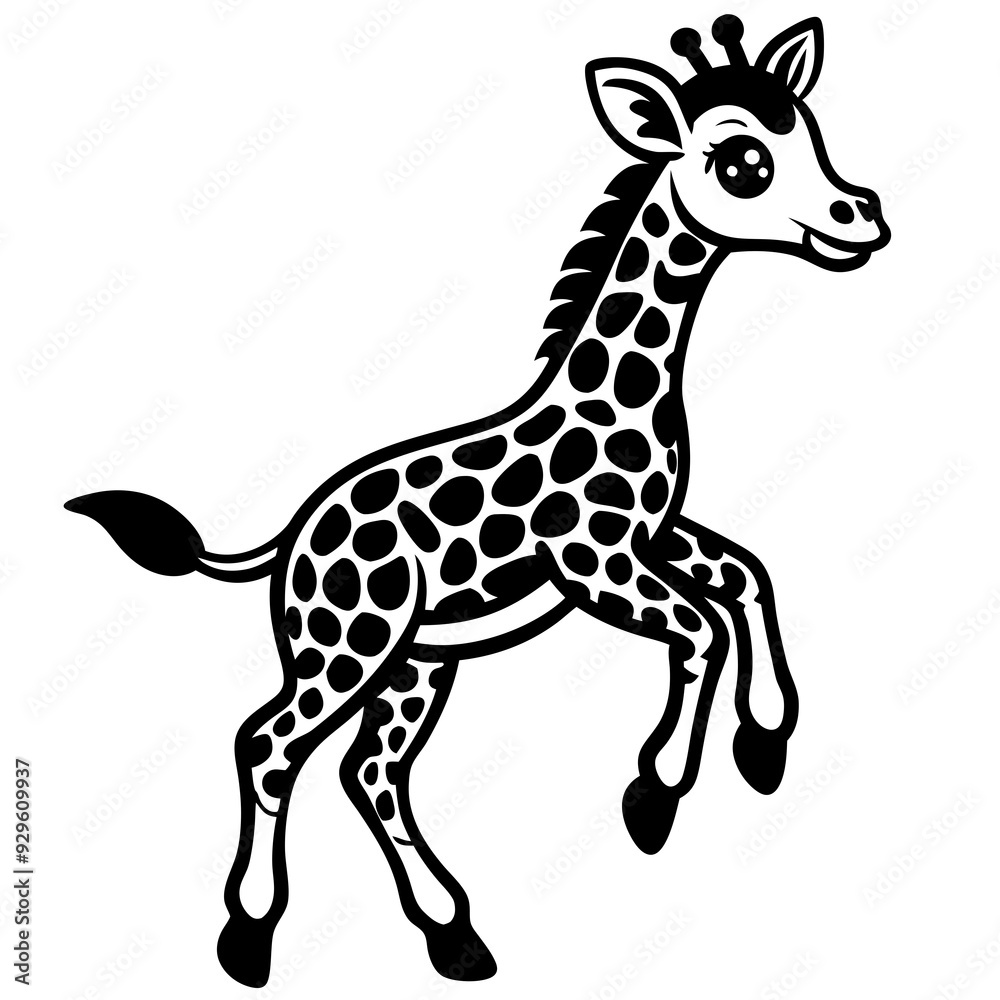 Fototapeta premium little giraffe jump black silhouette