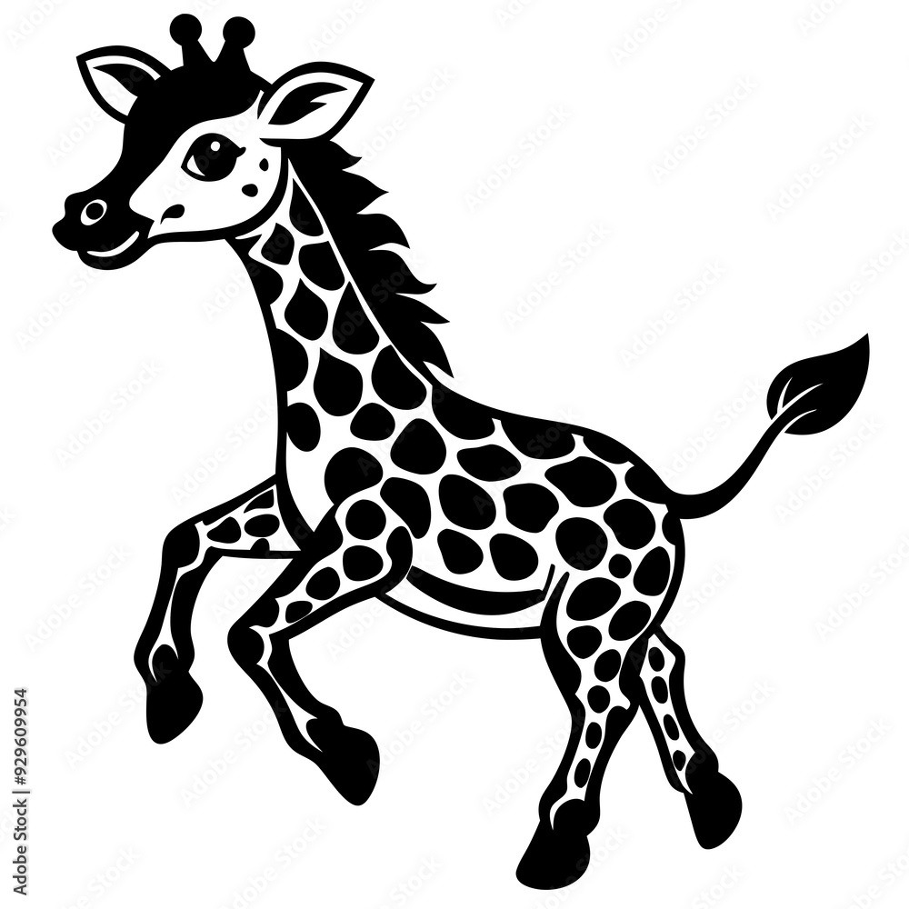 Fototapeta premium little giraffe jump black silhouette