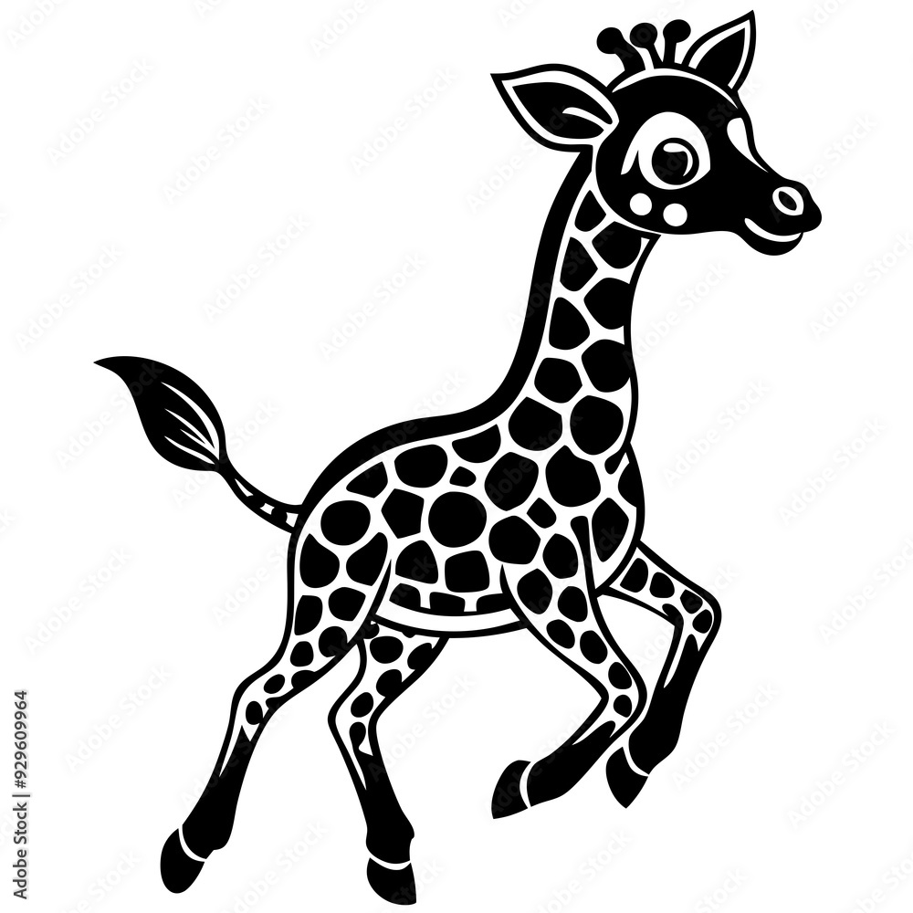 Obraz premium little giraffe jump black silhouette